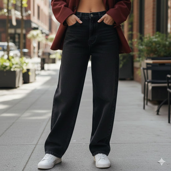 Wide leg jeans voor dames combineren met een tas van ZAED